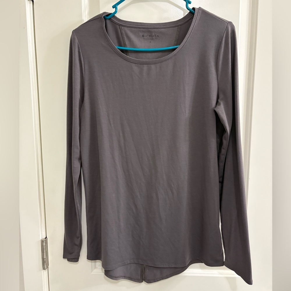 Athleta Charcoal Long Sleeve Top With Split Back at Waist